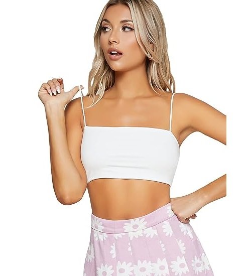 Women's Basic Solid Spaghetti Strap Slim Fit Tube Crop Cami Tank Top