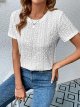 Women's Eyelet Embroidery Short Sleeve Top Shirt Solid Color Crewneck Vintage Casual T-Shirt