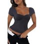 Women's Summer Short Sleeve T-Shirt Square Neck Outgoing Crop Tops Slim Fit Clothes