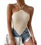 Women's Halter Neck Strappy Tank Top Cropped Top Open Back Asymmetric Turban Top