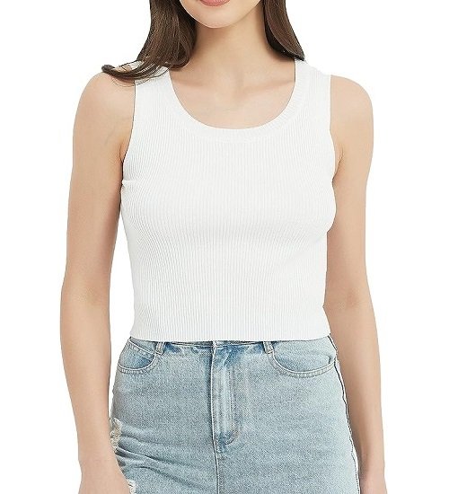 Women's Tank Top Solid Color Basic Sleeveless Crew Neck Ribbed Knit Crop Top